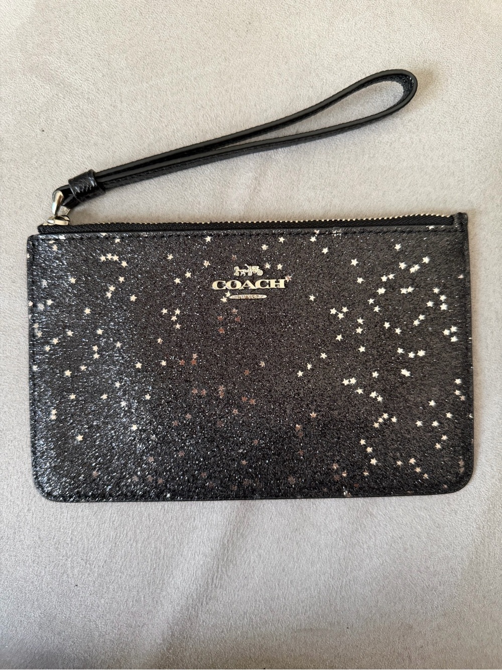 Coach, wristlet, glitter, stars, black silver